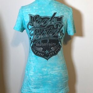 BIKER APPAREL by SICK BOYS SHEER TEE TURQUOISE SIZE LARGE made is the USA 🇺🇸